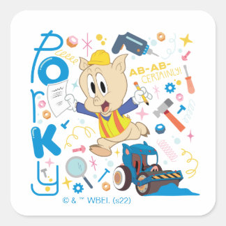 BUGS BUNNY BUILDERS™| Porky Pig Work Tools Quadratischer Aufkleber