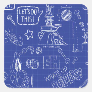 BUGS BUNNY BUILDERS™  Sketch Blueprint Muster Quadratischer Aufkleber