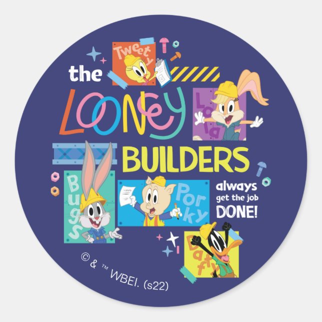 BUGS BUNNY BUILDERS™| The Looney Builders Collage Runder Aufkleber (Vorderseite)