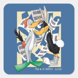 BUGS BUNNY™ & DAFFY DUCK™ Bereit für die Jagdsaiso Quadratischer Aufkleber