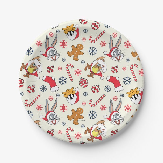 BUGS BUNNY™, DAFFY DUCK™ & Lola Weihnachtsmuster Pappteller (Vorderseite)