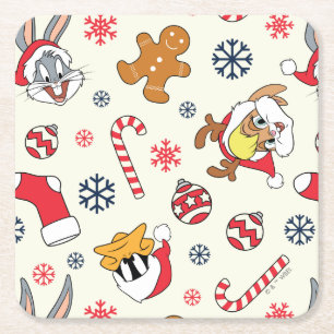 BUGS BUNNY™, DAFFY DUCK™ & Lola Weihnachtsmuster Rechteckiger Pappuntersetzer