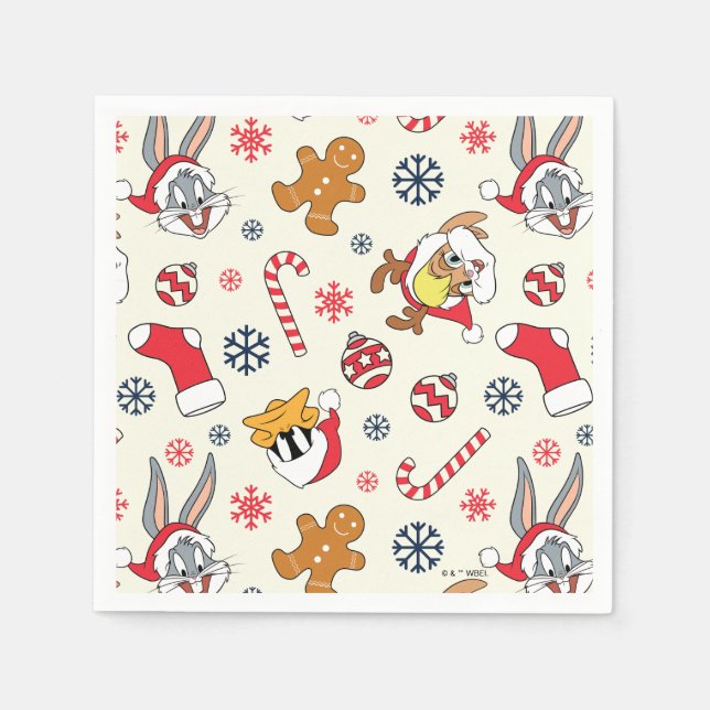 BUGS BUNNY™, DAFFY DUCK™ & Lola Weihnachtsmuster Serviette (Vorderseite)