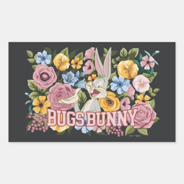 BUGS BUNNY™ Floral Embroidery Graphic Rechteckiger Aufkleber (Vorderseite)