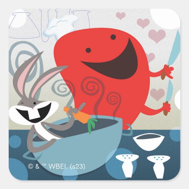 BUGS BUNNY™ & Gossamer Whimsical Meal Prep Quadratischer Aufkleber (Vorderseite)