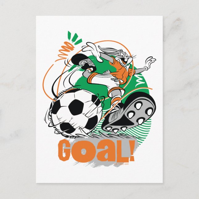 BUGS BUNNY™ Kicking Soccer Goal Postkarte (Vorderseite)
