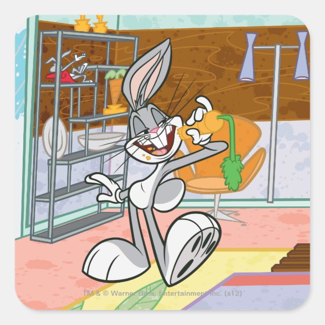 BUGS BUNNY™ mit Karotte Quadratischer Aufkleber (Vorderseite)
