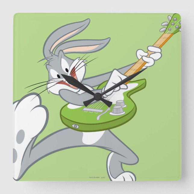 BUGS BUNNY™ Rocking on Gitarre Quadratische Wanduhr (Vorderseite)