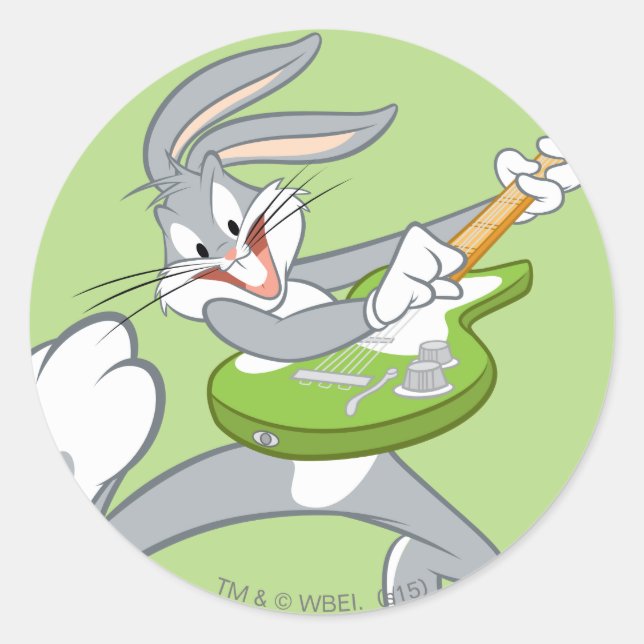 BUGS BUNNY™ Rocking on Gitarre Runder Aufkleber (Vorderseite)