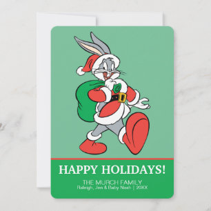 BUGS BUNNY™ Santa geht glücklich Feiertagskarte