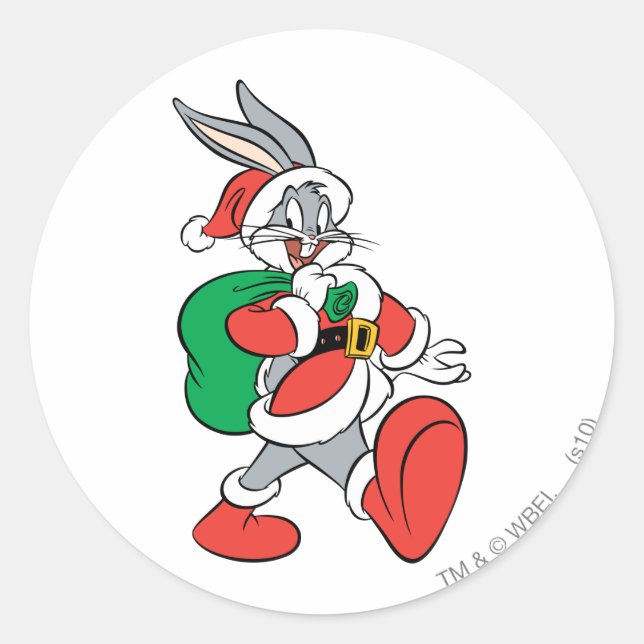 BUGS BUNNY™ Santa Runder Aufkleber (Vorderseite)
