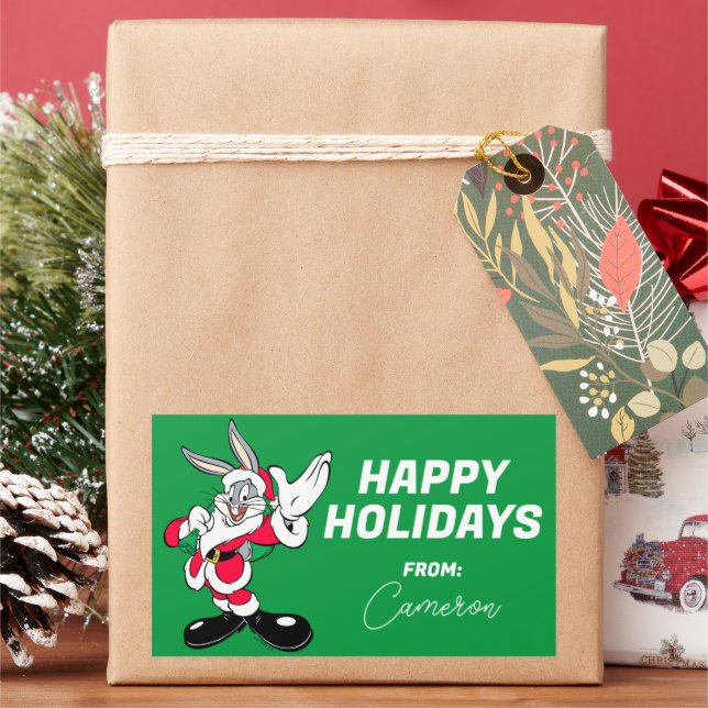 BUGS BUNNY™ Santa Waving | Happy Holidays Rechteckiger Aufkleber (Feiertag)
