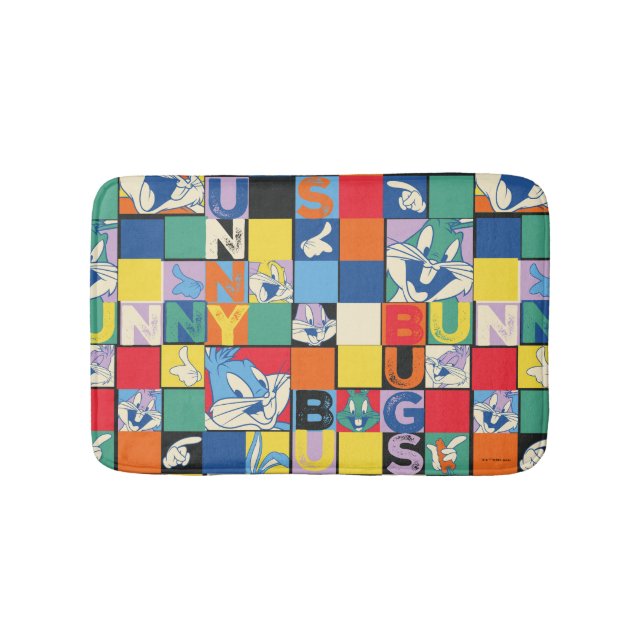 BUGS BUNNY™ Schachbrett mit farbenfrohen Namen und Badematte (Vorderseite)