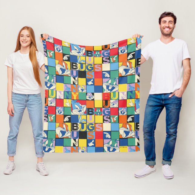 BUGS BUNNY™ Schachbrett mit farbenfrohen Namen und Fleecedecke (Beispiel)