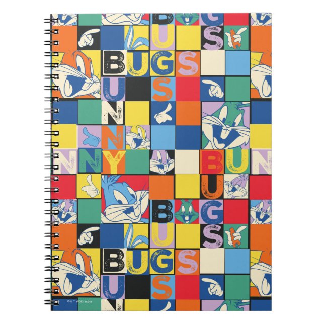 BUGS BUNNY™ Schachbrett mit farbenfrohen Namen und Notizblock (Vorderseite)
