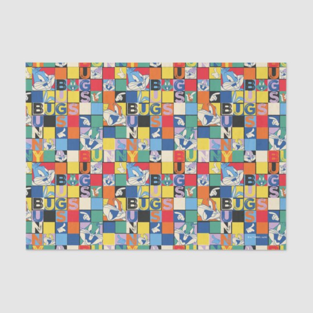 BUGS BUNNY™ Schachbrett mit farbenfrohen Namen und Seidenpapier (Vorderseite)