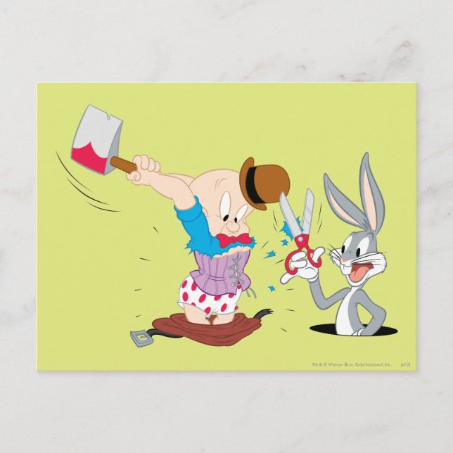 BUGS BUNNY™ und ELMER FUDD™ Postkarte (Vorderseite)