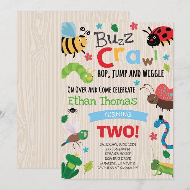 Bugs Geburtstag Einladung Boy Bugs Geburtstagspart (Vorne/Hinten)