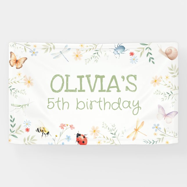 Bugs Girl Birthday Backdrop Insekt Party Banner (Horizontal)