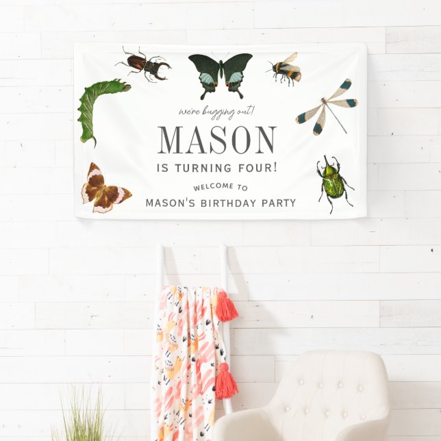 Bugs & Insects Vintage Boy Birthday Welcome Banner (Insitu)