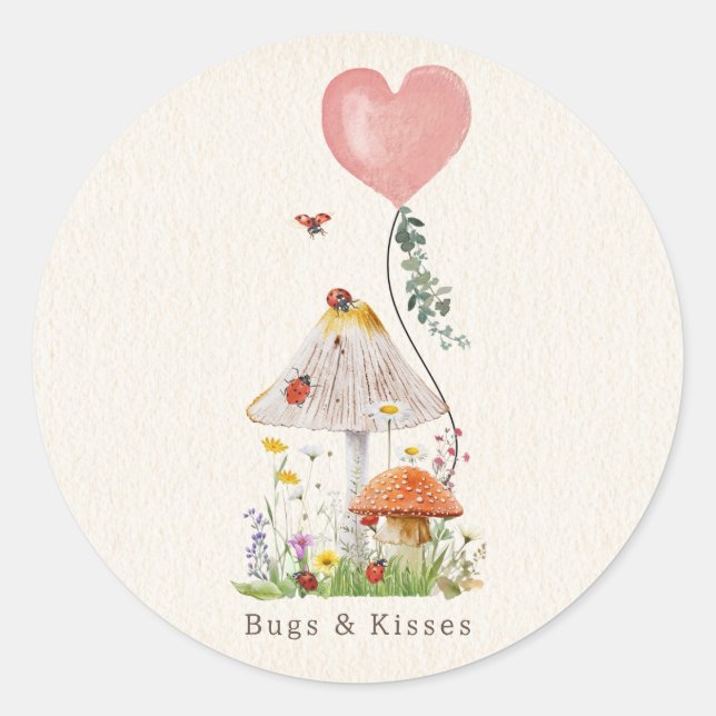Bugs & Kisses Ladybugs Mushroom Valentine Runder Aufkleber (Vorderseite)
