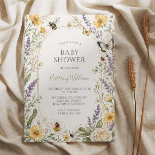 Bugs Schmetterlinge und Wildblumen-Baby-Party Einladung