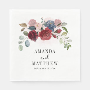 Bugundy Rustic Floral Custom Wedding Paper Serviette
