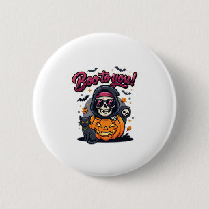 Buh für dich Halloween-Skelett-Kürbis Button