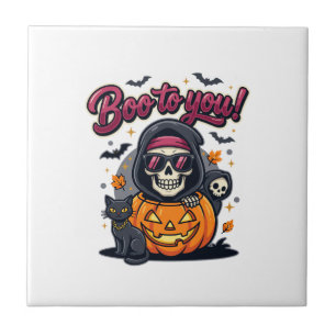 Buh für dich Halloween-Skelett-Kürbis Fliese