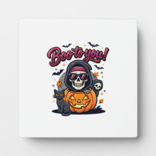 Buh für dich Halloween-Skelett-Kürbis Fotoplatte