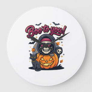 Buh für dich Halloween-Skelett-Kürbis Große Wanduhr