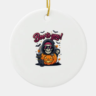 Buh für dich Halloween-Skelett-Kürbis Keramik Ornament