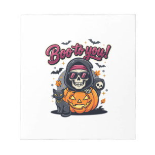 Buh für dich Halloween-Skelett-Kürbis Notizblock