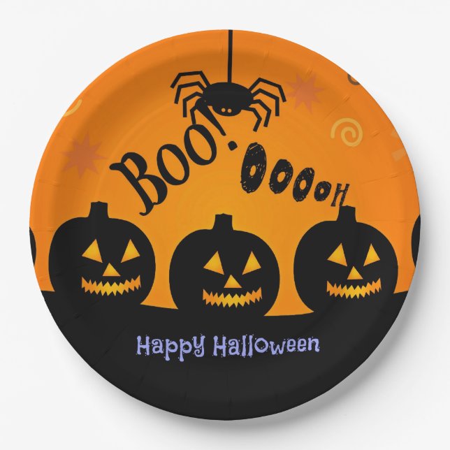 Buh! Ooooh! Frohes Halloween! Pappteller (Vorderseite)
