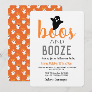 Buh-Rufe und Alkohol Schwarz Weiß Orange Halloween Einladung