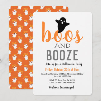 Buh-Rufe und Alkohol Schwarz Weiß Orange Halloween Einladung