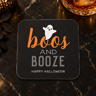 Buh-Rufe und Alkohol Schwarze Orange Halloween-Par Rechteckiger Pappuntersetzer