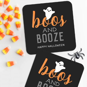Buh-Rufe und Alkohol Schwarze Orange Halloween-Par Rechteckiger Pappuntersetzer