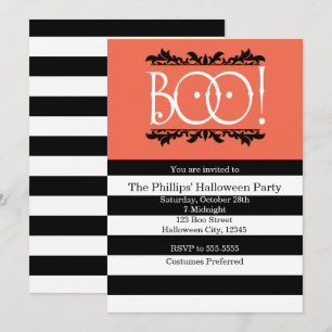 Buh! Schwarze Weiße und Orange Halloween-Einladung Einladung