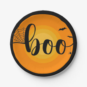 Buh-Uhus Spinngewebe-Typografie Halloween-Party Pappteller