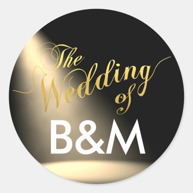 Bühne Beleuchtung mit Initialen, Hochzeit Runder Aufkleber (Vorderseite)