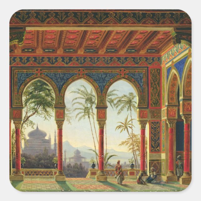 Bühne für die Oper "Ruslan und Ljudmila" Quadratischer Aufkleber (Vorderseite)