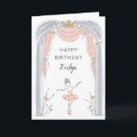 Bühne Geburtstag Karte<br><div class="desc">Adorable Ballett-Thema kleine Mädchen Geburtstagskarte mit einer süßen Illustration einer Ballerina in einem Tutu Tanz auf Bühne in einer hellrosa,  silber und gold Farbpalette. Personalisieren Sie diese Karte mit einem Namen auf der Vorderseite und einem benutzerdefinierten Gruß auf der Innenseite der Karte.</div>