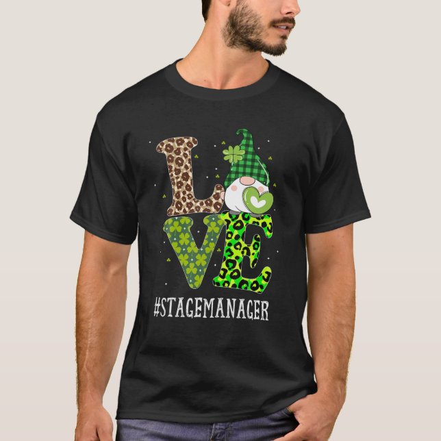 Bühne Manager Liebe St Patricks Day Gnome Leopard  T-Shirt (Vorderseite)