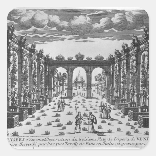 Bühne von Giacomo Torelli für "Venere Gelosa" Quadratischer Aufkleber (Vorderseite)