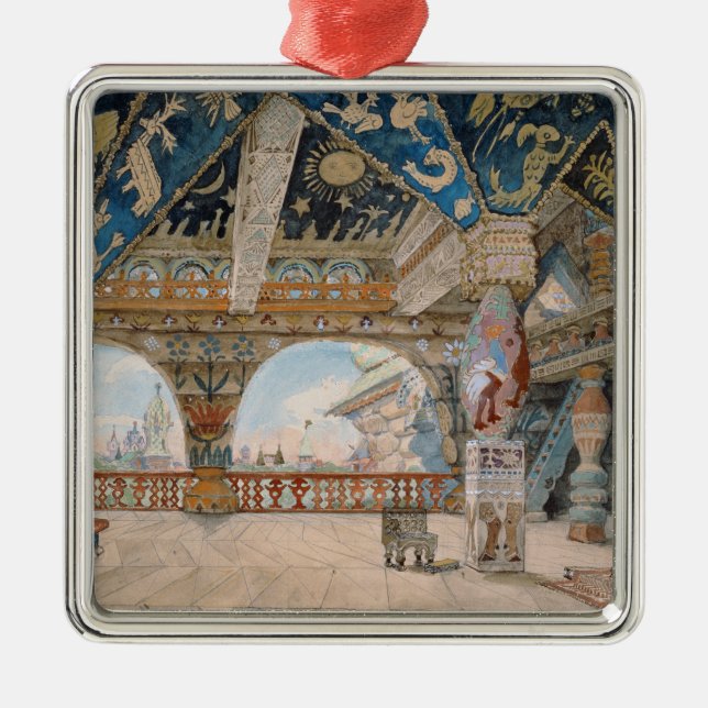 Bühneentwurf für Oper Nikolai Rimsky-Korsakovs Silbernes Ornament (Vorne)