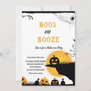 Buhrufe und Alkohol Gelb-schwarze Halloween-Party Einladung