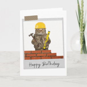 Builder Cat Funny Birthday Card Karte