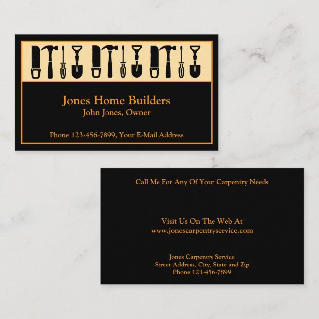 Builder Contractor Construction Business Card Visitenkarte (Vorne/Hinten)