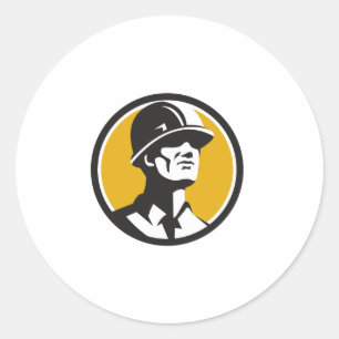 Builder Hardhat nach vorne schauen Circle Retro Runder Aufkleber